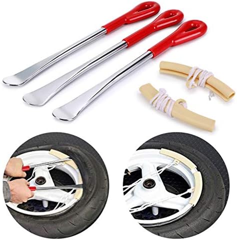 Alavancos de pneus Sumnacon, kit de ferramentas para pneus para pneus de moto de moto pesado com orifício de suspensão, 3 pcs pneu trocando colher + 2 pcs aro protetor