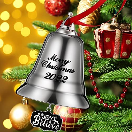 Ornamentos de sino de natal 2022 anual Large Silver Christmas Bell Ornament Graved Christmas Tree com