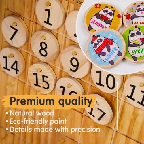PANDA BROTHERS WOODEN CALENDÁRIO PERPATÍVEL - MONTESSORI Toy for Kids Learning Seasons, meses e