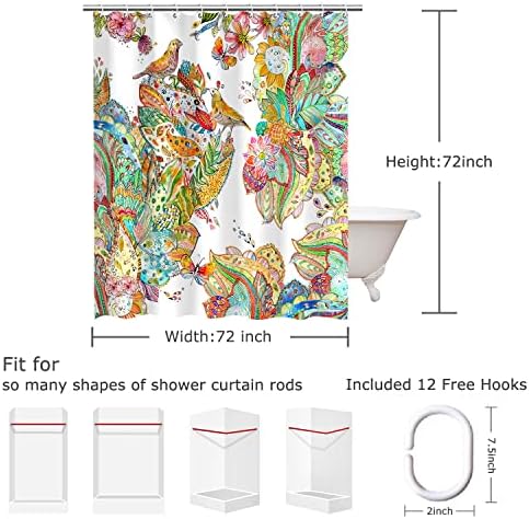 Cortina de chuveiro floral de Livilan Boho para banheiro, cortina de chuveiro Paisley Mandala, cortina de chuveiro