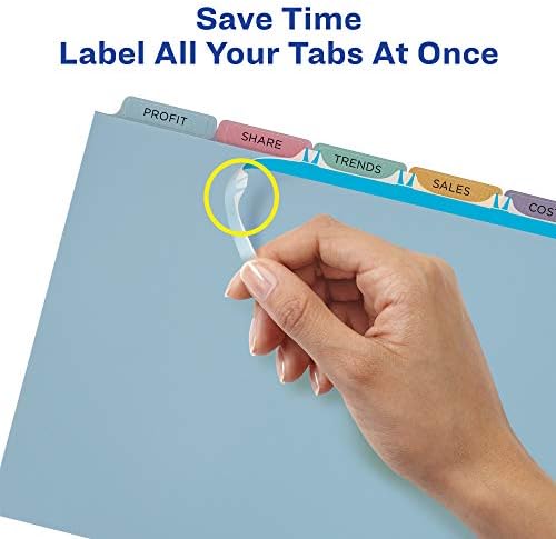 Avery 5 Tab Divishers de plástico para fichário de 3 anel, impressão fácil e aplicar tira de etiqueta