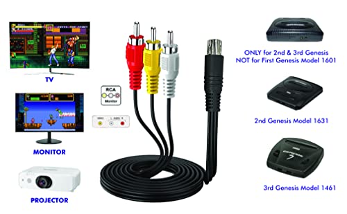 Vídeo de áudio Adaptador de fio de cabo AV para RCA TV Connection Cord for Sega Genesis 2 e 3 Modelo
