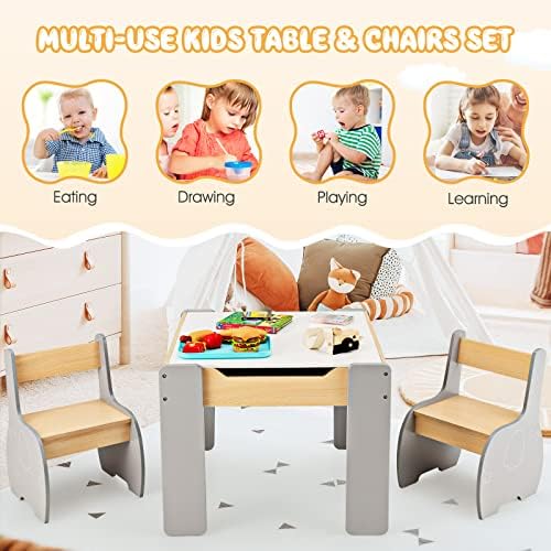 Infanos 3 em 1 Kids Table and Cader Conjunto, Tabela de atividades de madeira com mesa removível, quadro -negro