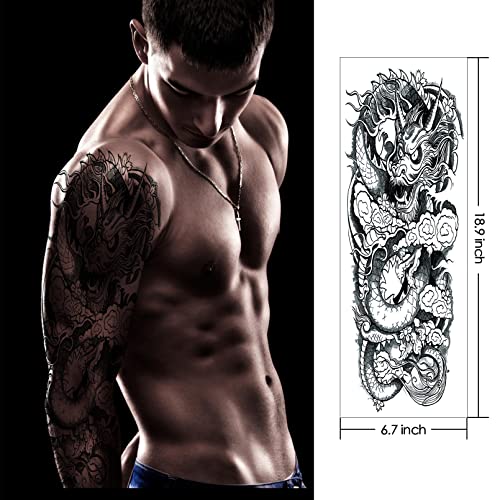 4 folhas Tatuagem temporária para homens e mulheres, tatuagens falsas de braço completo para adultos, tatuagens de manga realistas à prova d'água há muito tempo
