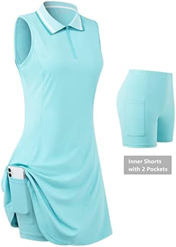 Freeye feminino sem mangas de tênis de tênis de golfe com shorts internos ＆ bolsos para exercícios