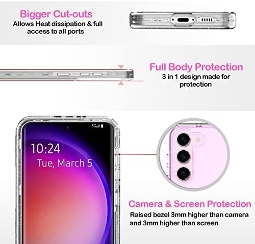 Coolwee Crystal Glitter Caso de proteção completo para Galaxy S23 5G - 6,1 polegadas Híbrido para serviço pesado 3 em 1 Meninas de choque robustas transparentes para Samsung Galaxy S23