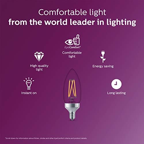Philips LED Flicker sem lâmpada B11 Dimmable B11, vidro clássico, 300 lúmen, luz branca macia, 3,3w =