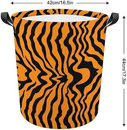 Tiger Orange Stripe Laundry Saco com alças cesto de armazenamento à prova d'água de alças