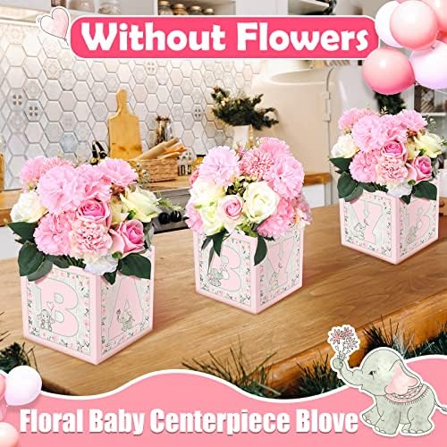10 peças decorações de chá de bebê caixas de flores de bebê elefante floral chá de bebê bloco