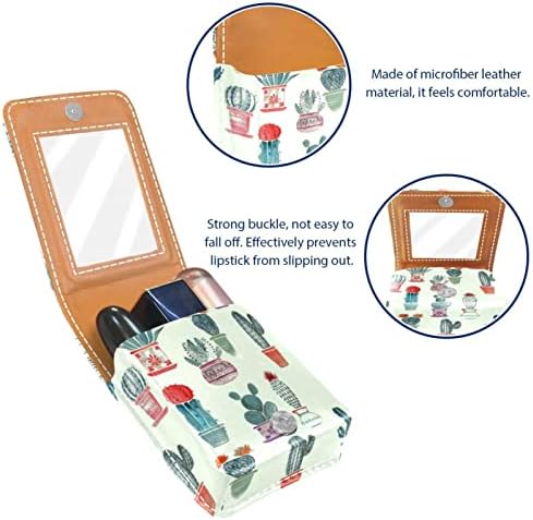 Caixa de batom de Oryuekan com espelho bolsa de maquiagem portátil fofa, bolsa cosmética, moderna Cacto de Potas Tropicais Vintage