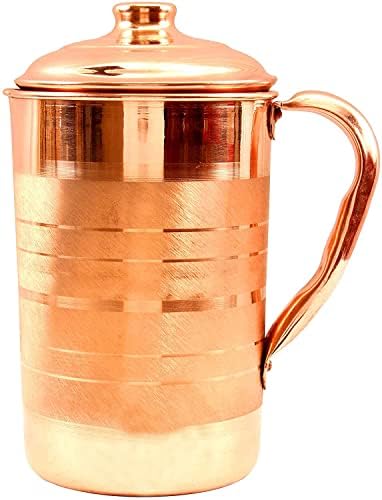 Jarro de água de cobre jarro e 2 copos com tampa de vidro conjunto de utensílios para benefícios para