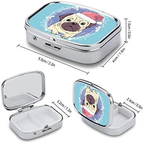 Caixa de comprimidos Pug Hat Hat Dog em forma quadrada Caixa de comprimido de comprimido portátil Pillbox Vitamina Organizador de recipientes Pílulas de comprimidos com 3 compartimentos