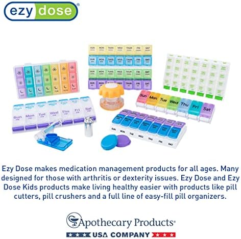Ezy Dose esmaga pílulas, vitaminas, comprimidos, compartimento de armazenamento, copo de bebida removível,