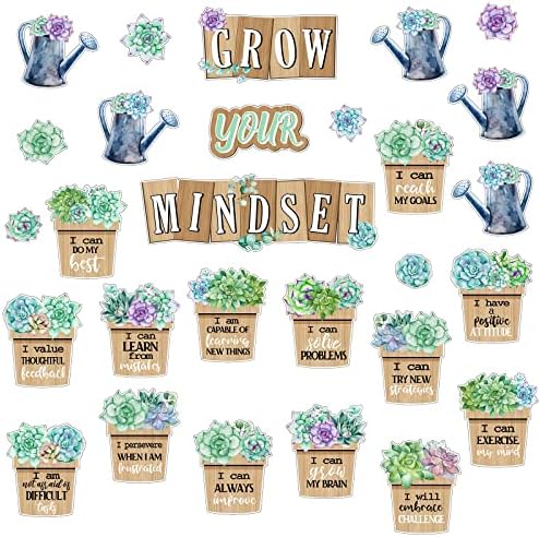 PAJEAN 57 peças Bloom rústico Suculentas recortes Grow Your Mentset Bulletin Board Definir suculentas motivacionais
