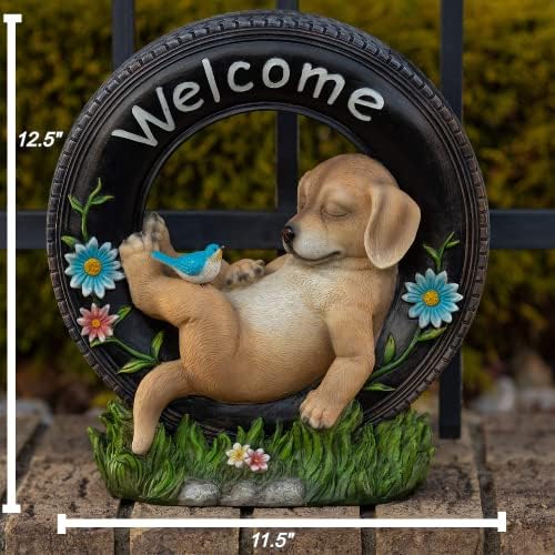 VP Home Chillaxing Welcome Welcome Puppy Dog Solar Led Decoração ao ar livre Jardim Luz de decoração