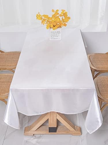 Talha de mesa de seda de imitação branca yinazi 60 x 84 polegadas, toalha de mesa de retângulo para 4 pessoas, mesa