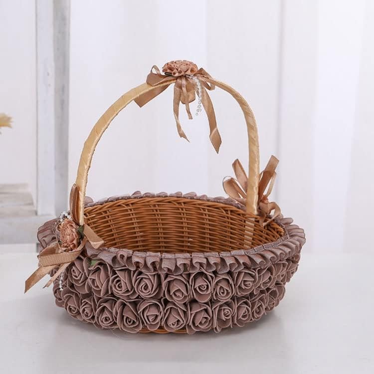 Cestas de flores de renda de casamento fofo Razzum, cestas de doces festivas, cestas de armazenamento tecidas à mão, ornamentos de casamento cestas, cestas de bricolage