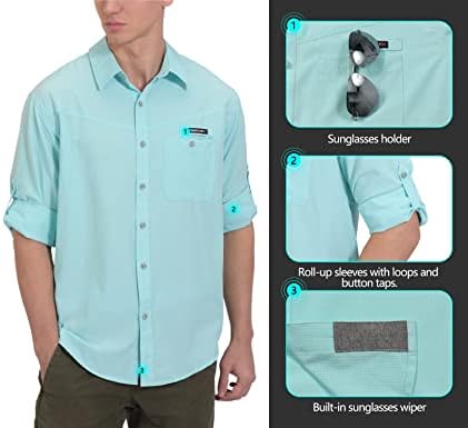 Little Donkey Andy Men's UPF 50 Camisa de proteção UV, camisa de caminhada de manga comprida respirável,