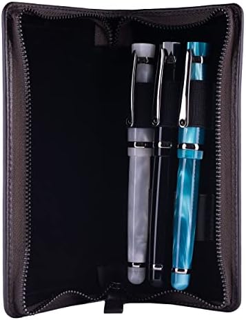 DiLoro Leather Zipperled Triple ou Quad Pen Case Lápis Poupa para três ou quatro canetas e lápis de esfero