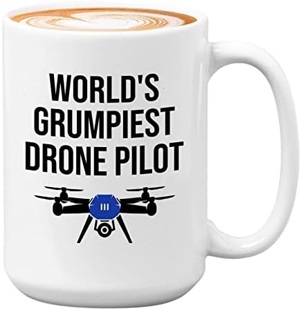 Bubble abraça Drone Pilot Coffee Caneca 15oz White - Drone mais mal -humorado do mundo - Drone