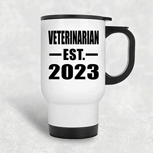 Projeta o veterinário estabelecido est. 2023, caneca de viagem branca 14 oz de aço inoxidável copo isolado, presentes