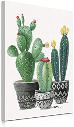 Cactus Wall Art Wall Decor: Cactus com flores vermelhas e amarelas em Poster floral mexicano Poster emoldurado Cacto Decoração do banheiro Boho Pintura tropical Planta verde Planta Esmana para decorações de casa 12''x16 '' '