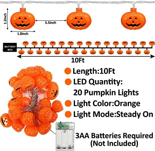 Turnmeon Halloween Pumpkin String Lights Decor com timer de 10 pés 20 LED Big 3D Jack-O-Lantern Pumpkin