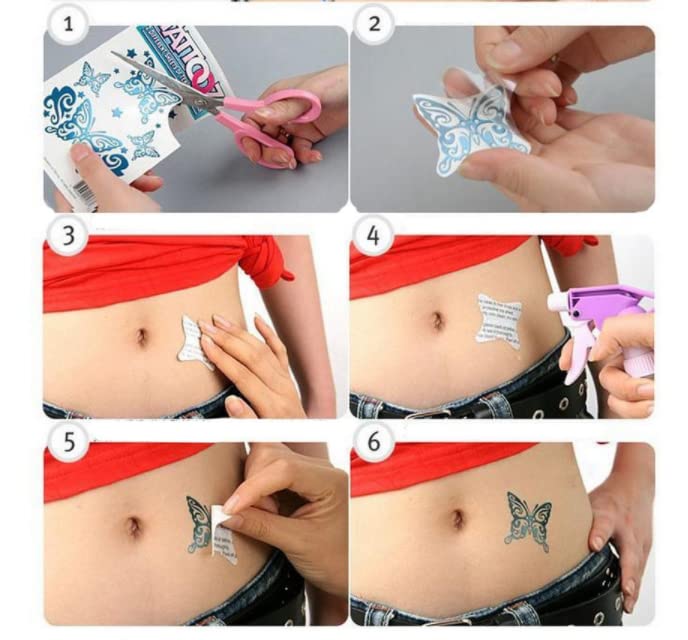 8 lençóis rosa azul e borboleta à prova d'água Tattoo de tatuagem Blue Flowers Tattoo Fake the Flash Stickers Tatoo