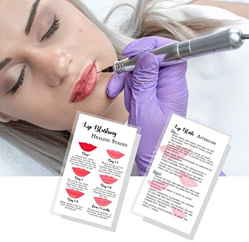 Lips Blush estágios dos cartões de instruções de cura e pós -tratamento | Pacote de 50 | Tamanho de dupla face