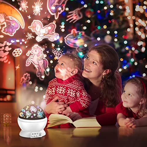Devrnez Unicorns Gifts for Girls 2-in-1 Unicorn & Star Night Light Projector para 4 5 6 7 8 9 10 11 12 anos de idade Toys girando as noites Luzes para crianças Idade 3-12 Presentes de aniversário