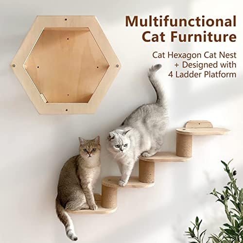 Prateleiras de parede de gato, prateleiras de gatos e escada de gato de 4 níveis, casas de gatos condomínios