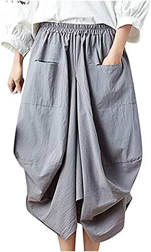 Calças de linho Oplxuo para mulheres Beach Casual Baggy Harem calças de ioga de perna larga com bolsos calças