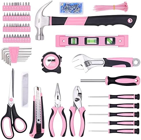 Topline de 208 peças de ferramentas rosa femininas com fácil transporte de bolsa redonda e faca de utilitário