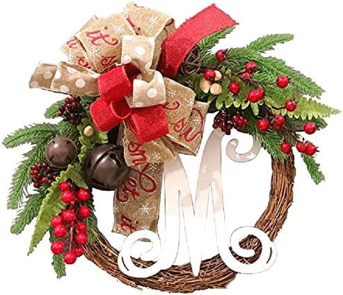 Christmas Wreath Christmas com M Sign ， Natal com pequenos sinos e luzes de corda para decorações de
