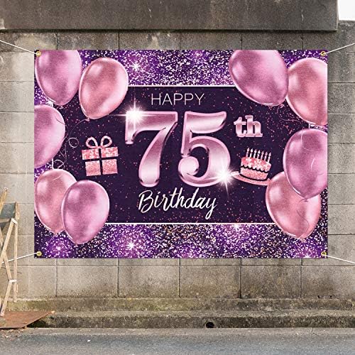 PAKBOOM FELIZ RESPONSELHO DE 75º BABILIDADE DE 75º BABILIDADE - 75 Decorações de festas de aniversário Supplies for Women - Pink Purple Gold 4 x 6ft
