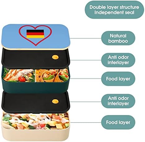 I Love Alemanha Red Heart Double Cayer Bento lancheira com utensílios de utensílios de almoço empilhável
