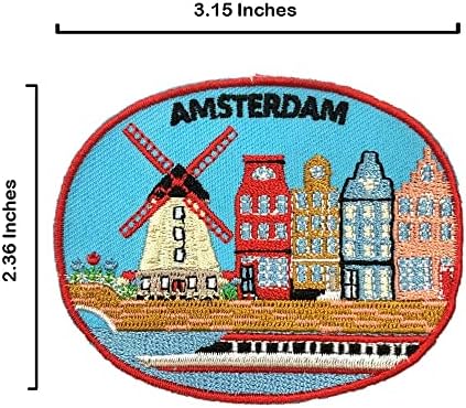 A-One Amsterdam Windmill Applique Patch + emblema decorativo de Nederland, emblema de padrão de marco famoso