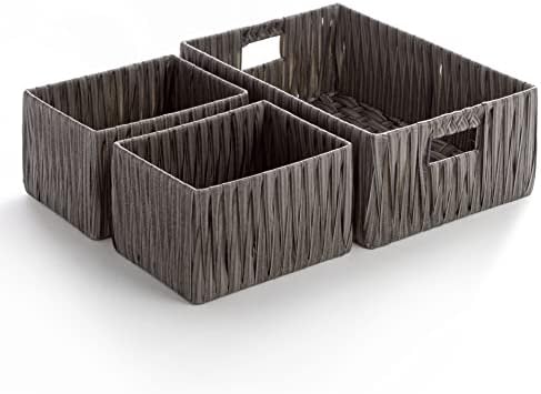 Organizador de cesta de resina Bino 3 pacote - organizador de prateleira com alças de transporte embutidas - cinza escuro