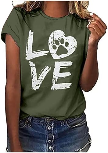 Paw Love Shirt Dog Lover T-shirts for Women PAW Print Heart Camise