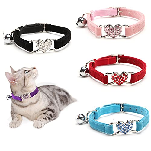 Luckwelry Soft Velvet Safe Cat Golar Ajustável Coloque Cara Garufra Bling Strass com sinos para cães pequenos