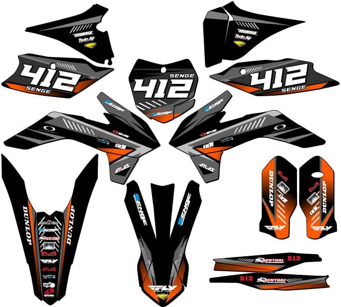 2015 XCF Surge Black Senge Graphics Complete Kit com Rider I.D. Compatível com KTM