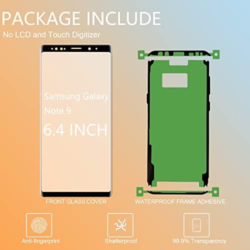 Samsung Galaxy Note 9 Substituição de tela de 6,4 polegadas Fresio da lente de vidro frontal Reparação de tela Incluir o adesivo da estrutura de água, cola de reparo e kit de ferramentas de lâmpada N960U Série