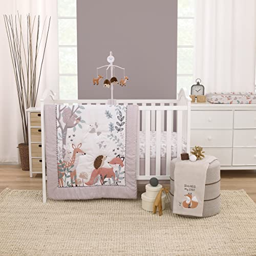 Little Love by Nojo Woodland Meadow Taupe e Tan, Fox Stay Wild My Child Super Soft Applique Baby Clanta