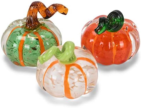 Transpac mini abóboras de colheita de vidro, conjunto de 3 cores variadas