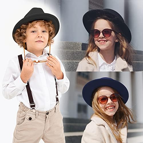 Crianças clássicas de largura chapéu fedora crianças meninos e meninas sentiram chapéu com fivela