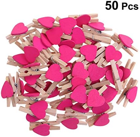 Nuobesty 50pcs mini clipes de madeira artesanato com corações para festa de casamento decoração de dia
