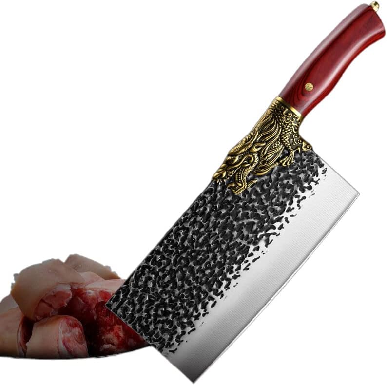Yiylunneo 加厚 faca de cozinha ， caidao, 菜刀 锻 锻 打 锤纹 厨师 专用 斩切 两 用 砍 骨刀 厨房 切刀 切刀