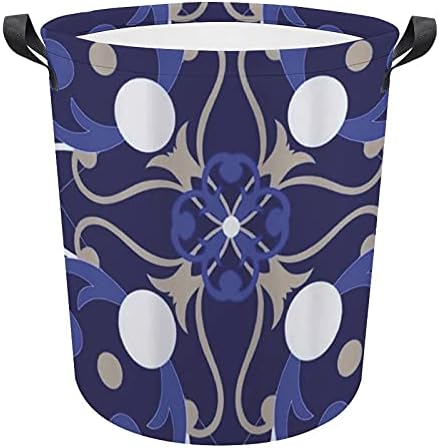 Foduoduo Cesta de lavanderia Blue Motif Blue Bohemia Trabalho de Randa Floral com Handles Saco de Armazenamento