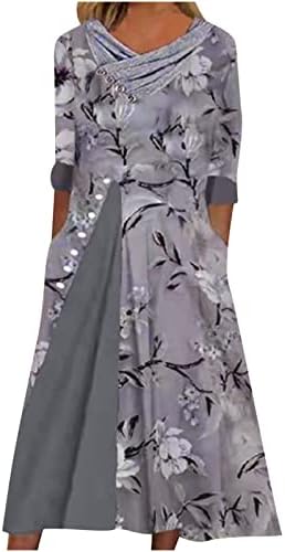 Vestido de verão casual feminino Lcziwo estampa floral de retalhos de retalhos pescoço de manga mid um vestido