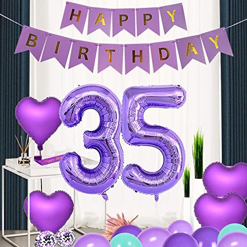 Purple 35th Birthday Party Decorations Supplies Theme Roxo Feliz Aniversário Balões de Rospéneo de 4